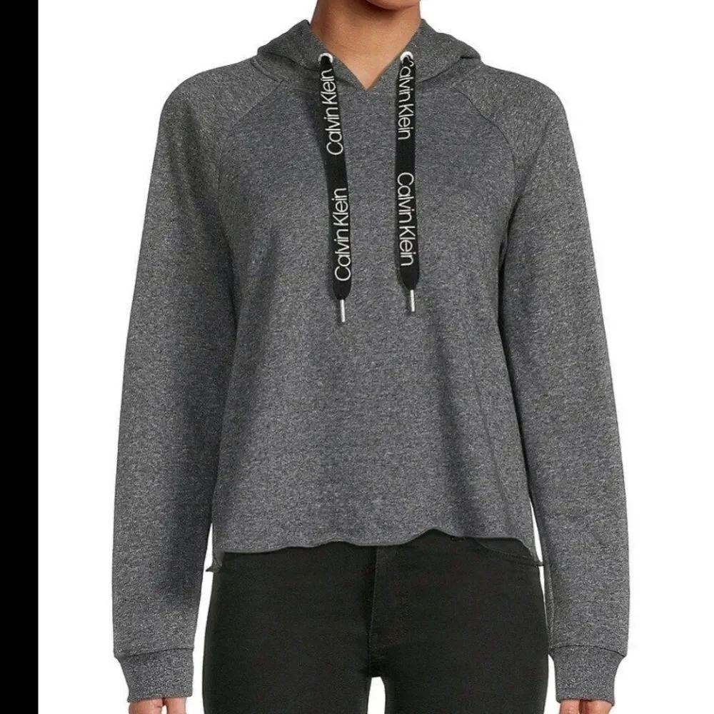 Calvin Klein L Gray Heather Cropped Fleece Lngslv Women's Hoodie Pullover